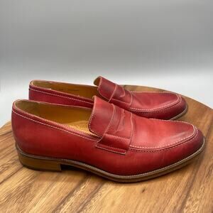 Saks Fifth Avenue Loafers Mens 8 M Red Leather Casual Penny Dress Shoes Comfort